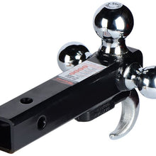 Towever 84180 2 inches Class III/IV Trailer Hitch Tri Ball Mount with Hook (Hollow Shank Tow Hitch, Black&Chrome)