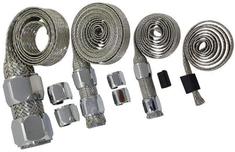 Pirate Mfg Stainless Braided Engine/Vacuum/Fuel/Heater/Oil Line Hose Sleeve Dress Up Chrome Kit