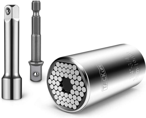 Universal Socket, TACKLIFE 3Pcs Multifunctional 1/4’’- 3/4’’ (7mm-19mm) Socket Tool Sets and Power Drill Adapter, Professional Repair Tools - ASW01A