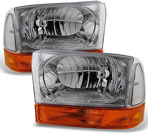 For 1999-2004 Ford F250 F350 F450 F550 SuperDuty Excursion Chrome Headlights With Amber Bumper Signal Light Lamps