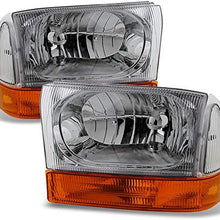 For 1999-2004 Ford F250 F350 F450 F550 SuperDuty Excursion Chrome Headlights With Amber Bumper Signal Light Lamps