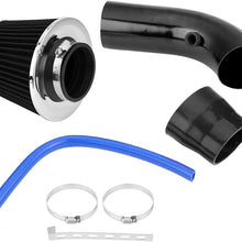 Qiilu 76mm 3 Inch Universal Car Cold Air Intake Filter Aluminum Induction Hose Pipe Kit (Black)