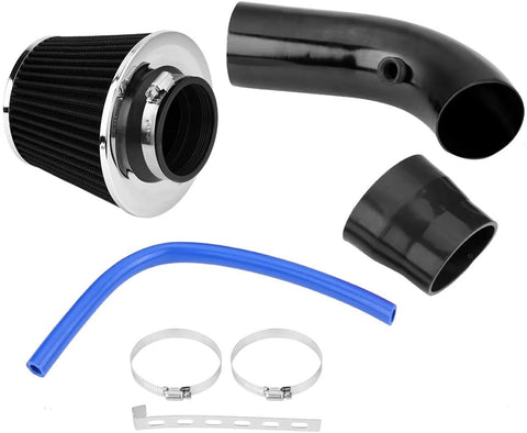 Qiilu 76mm 3 Inch Universal Car Cold Air Intake Filter Aluminum Induction Hose Pipe Kit (Black)