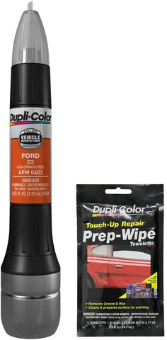 Dupli-Color AFM0403 Colorado Red Exact-Match Scratch Fix All-in-1 Touch-Up Paint for Ford Vehicles (D3) Bundle with Prep Wipe Towelette (2 Items)