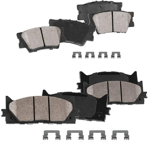 CPK11264 FRONT + REAR Performance Grade Quiet Low Dust [8] Ceramic Brake Pads + Dual Layer Rubber Shims + Hardware