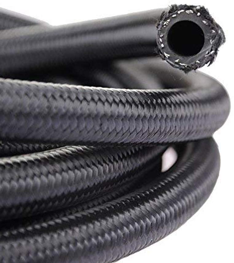 Universal Fuel Line Hose Ends Stainless Steel Braided Oil Gas Fuel Line Hose 20Ft 6AN Black
