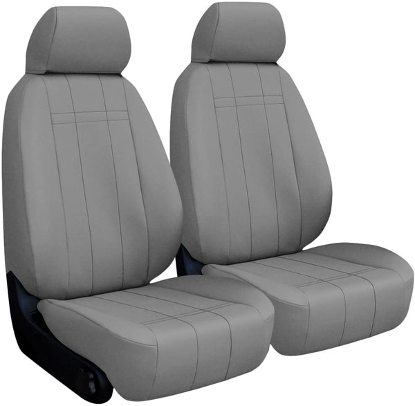 SHEAR COMFORT Front Seats: ShearComfort Custom Imitation Leather Seat Covers for Toyota Corolla (2020-2020) in Black w/Sandstone for Buckets w/Adjustable Headrests (LE Model)