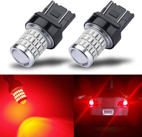 iBrightstar Newest 9-30V Super Bright Low Power 7440 7443 T20 LED Bulbs with Projector replacement for Tail Brake Lights Turn signal Lights, Brilliant Red
