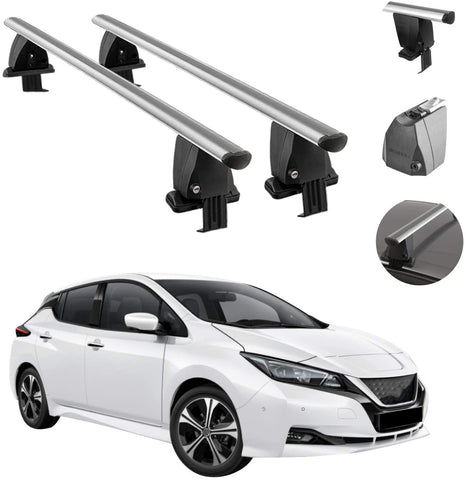 Roof Rack Cross Bars Lockable Luggage Carrier Smooth Roof Cars | Fits Nissan Leaf 2018-2021 Silver Aluminum Cargo Carrier Rooftop Bars | Automotive Exterior Accessories