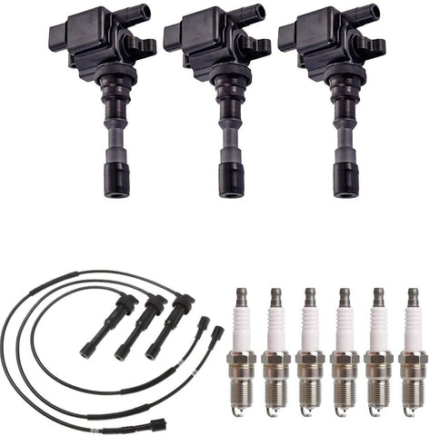 ENA Set of 3 Ignition Coils 6 Platinum Spark Plugs and 3 Wire Wireset Compatible with 2003-2006 Hyundai Santa Fe XG350 & 2004-2006 Kia Amanti UF439