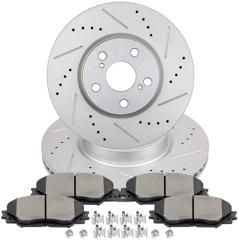 TUPARTS Slotted Drilled Rotors Front and Ceramic Brake Pads Clip Hardware Kit Fit for 2009-2010 for Pontiac Vibe, 2008-2014 for Scion xD, 2009-2019 for Toyota Corolla, 2009-2013 for Toyota Matrix