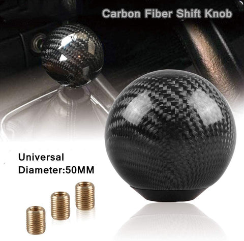 RYANSTAR Carbon Fiber Shift Knob Gear Shifter Knobs with 3 Adapters Round Ball Stick Shifter Level Black