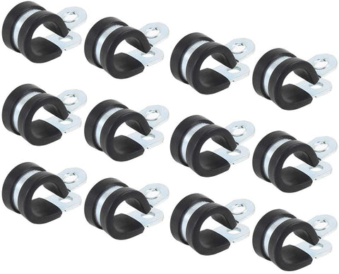 X AUTOHAUX 12pcs 16mm 0.63 Inch R Shape Automotive Galvanized Iron Cable Clamp Rubber Cushioned Insulated Clamp Metal Clamp for Tube Pipe Wire Installation