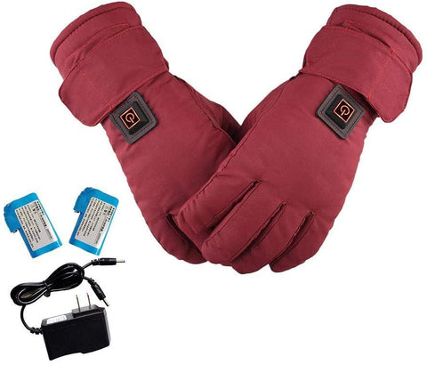 Wustrious Women's Electric Heating Gloves, Outdoor Warm Gloves, Adjustable Temperature, Rechargeable, Touch Screen, with Battery, Wine Red Realistic