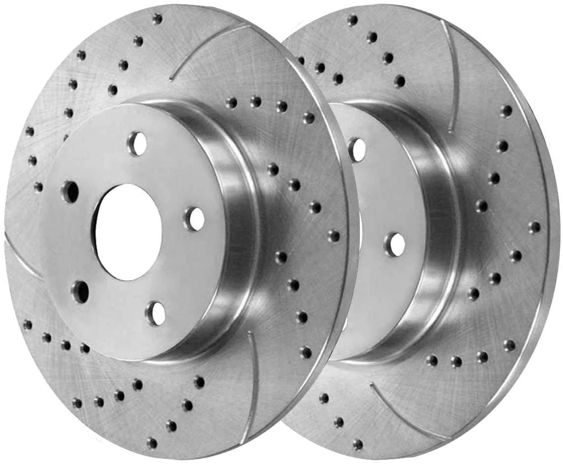 AutoShack PR41314DSZPR Rear Drilled and Slotted Brake Rotor Pair Silver 2 Pieces Fits Driver and Passenger Side