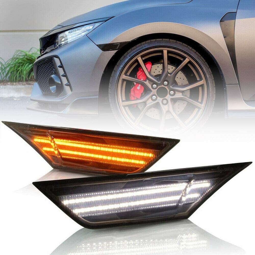 Overun Signature 2pcs Switchback DRL Smoke Lens Side Marker Light Lamp White Amber LED Function Bumper Reflector Compatible with Honda Civic