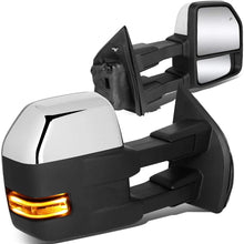 Power Heated LED Turn Signal Tow Mirrors with Puddle Light Replacement for Ford F-150 15-18 (22-Pins), Driver and Passenger Side, Chrome Trim Black Housing