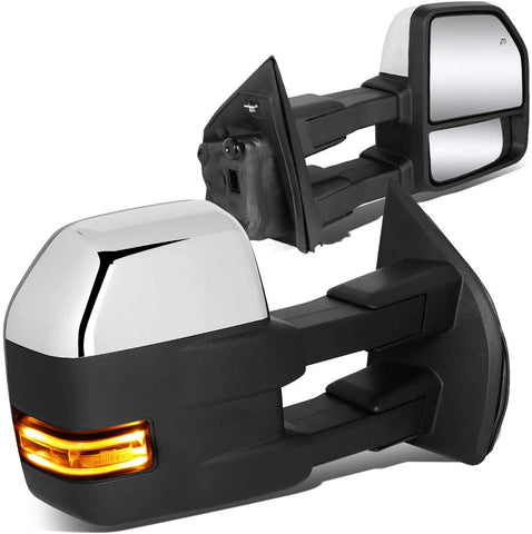 Power Heated LED Turn Signal Tow Mirrors with Puddle Light Replacement for Ford F-150 15-18 (22-Pins), Driver and Passenger Side, Chrome Trim Black Housing