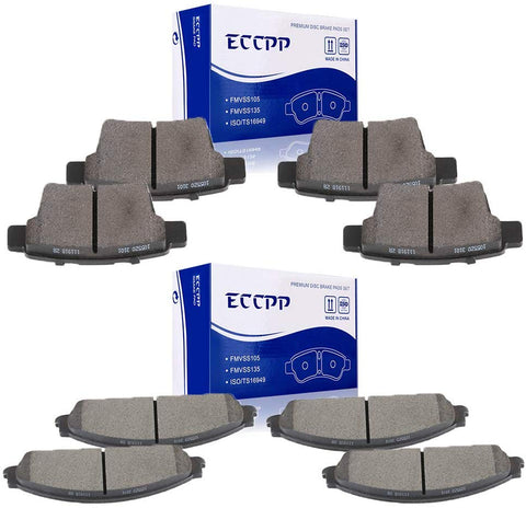 ECCPP Brake Pads, 8pcs Front Rear Ceramic Disc Brakes Pads Set fit for 2005-2007 Ford Five Hundred, Ford Freestyle 2009 Ford Taurus Ford Taurus X 2005 2007 Mercury Montego 2008 2009 Mercury Sable