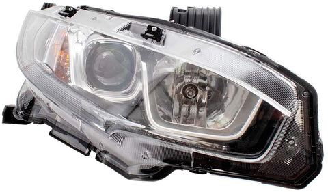 Brock Replacement Passenger Halogen Headlight with Chrome Bezel Compatible with 2016-2019 Civic Sedan Coupe Hatchback