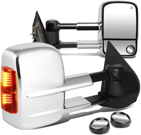 Replacement for Silverado 1500/2500/3500 Heated Power Signal Extendable Chrome Towing Side+Corner Blind Spot Mirror