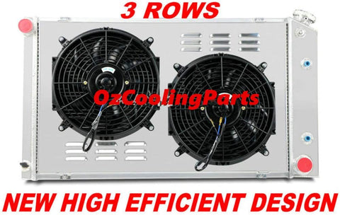 OzCoolingParts New Design 70-87 Chevy GMC C/K/G-Series Radiator Fan Shroud Kit, 3 Row Aluminum Radiator + 2 x 10