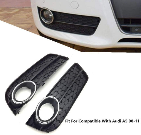 MotorFansClub Front Bumper Lower Fog Light Lamp Grille Grill Cover Chrome Fit For Compatible With Audi A5 2008-2011