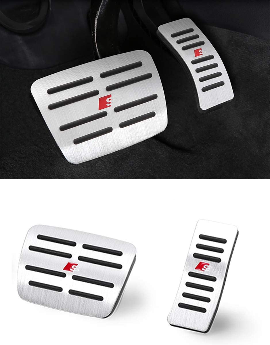 TTCR-II Pedal Covers for Audi A4 A5 A6 A7 A8 Q5 SQ5 and Porsche Macan, No Drill Anti-Slip Aluminum-Alloy Brake and Gas Pedal Pad (Automatic Transmission, 2 Sets)