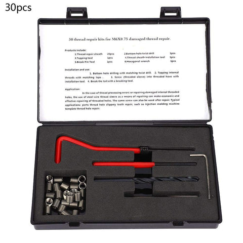 30Pcs Thread Repair Kit, Stainless Steel Rethreading Tap Set for Female Thread Repairing Insert, Sturdy and Durable for Auto Parts, Air Separation Equipment, Radiators, etc