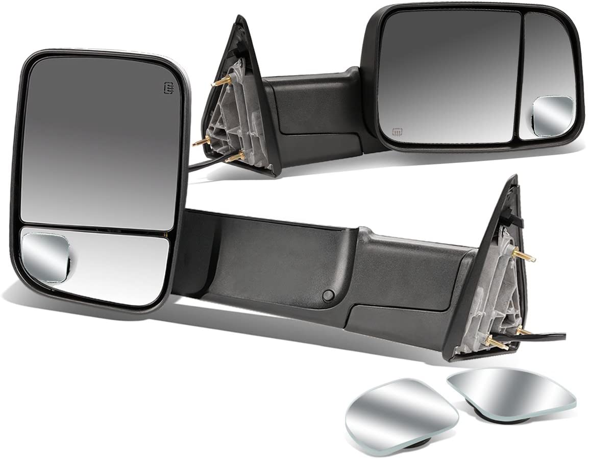 Replacement for RAM 1500 2500 3500 Black Heated Power Glass Foldable Towing Side+Circle Blind Spot Mirror