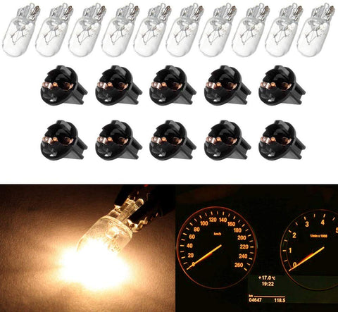 TUPARTS Warm White T10 194 Halogen Light Bulbs for Instrument Panel Gauge Lights with Sockets,10Pcs