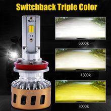 SOCAL-LED 2x Tricolor H11 LED Conversion Kit Super Bright 40W Headlight Bulbs 3000K 4300K 6000K Switchback 3-IN-1 CSP Chip