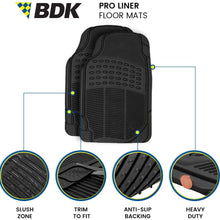 BDK 783-3Row ProLiner Original Heavy Duty 4pc Front & Rear Rubber Floor Mats for Car SUV Van (for 3 Row Vehicles) - All Weather Protection Universal Fit (Black)