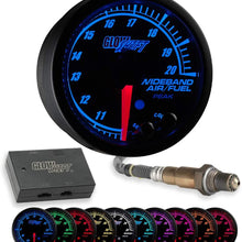 GlowShift Elite 10 Color Wideband Air/Fuel Ratio AFR Gauge Kit - Includes Oxygen Sensor, Data Logging Output & Weld-in Bung - Black Dial - Tinted Lens - Peak Recall - 2-1/16" 52mm