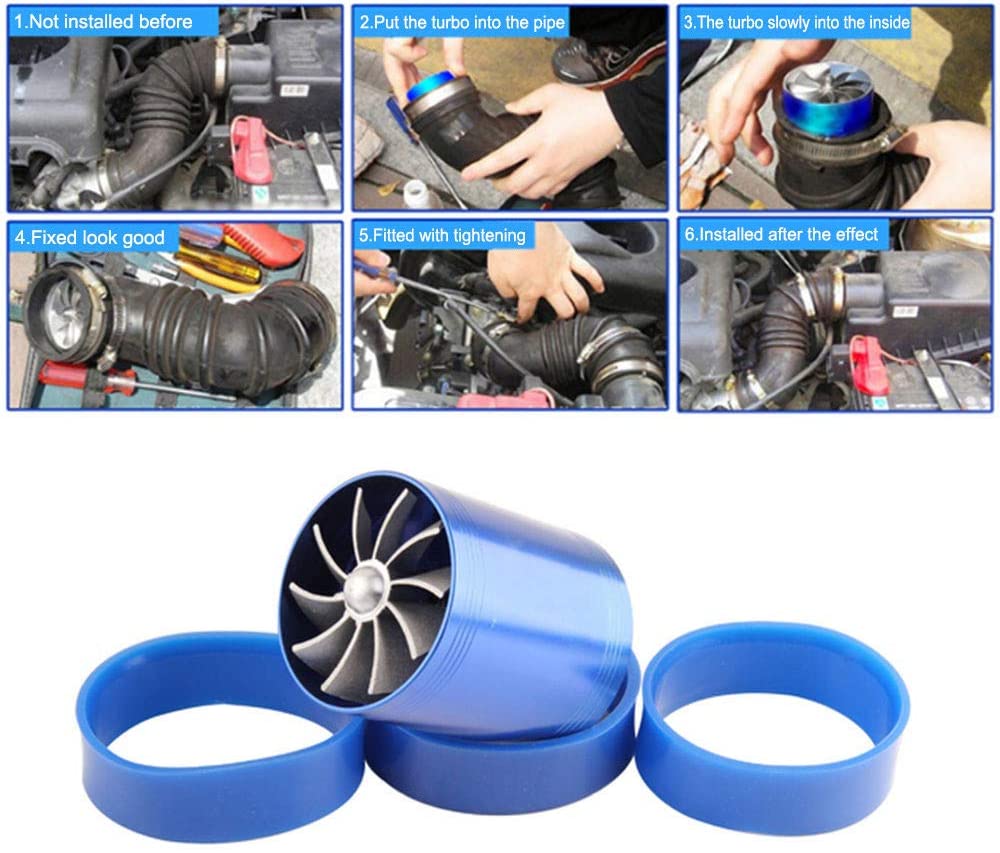 Supercharger Power Air Intake Turbonator Dual Fan Turbine Gas Fuel Saver Turbo