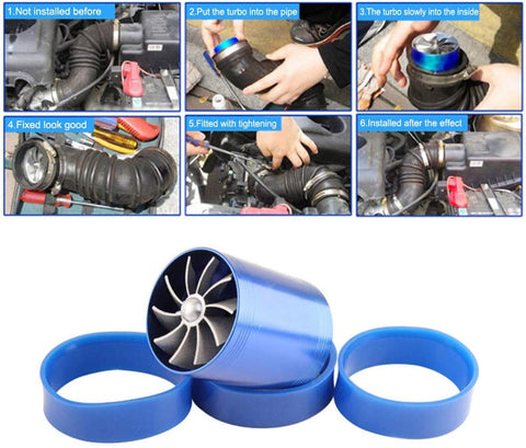 Supercharger Power Air Intake Turbonator Dual Fan Turbine Gas Fuel Saver Turbo