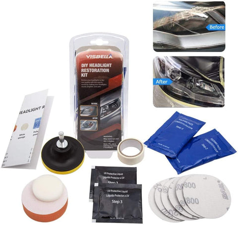 Mookis Headlight Restoration Kit,Heavy Duty Drill Based Headlight Polishing Kit to Remove Yellow Gaze, Sand, Polish,Refine with Uv Protection Coat