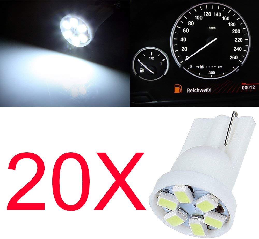 cciyu 194 Extremely Bright LED Bulbs Interior Lights T10-6-3020-SMD Dashboard Gauge Light Speedometer Odometer Tachometer LED light Instrument Panel Light Wedge T10 168 2825 W5W Blue Pack of 20