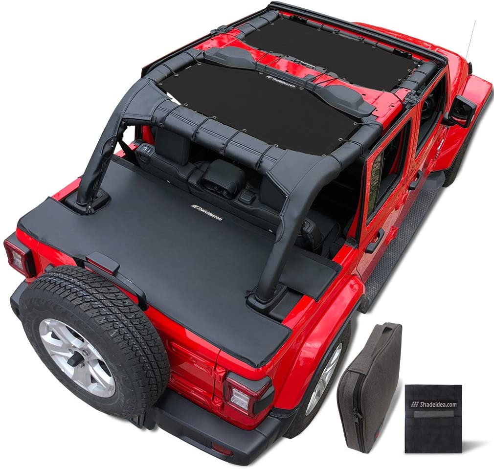 Shadeidea Jeep Wrangler SunShade JL Unlimited 4 Door Front & Rear 2 piece-Black Mesh Screen Sun shade JLU Top Cover UV Blocker with Pouch 2018+ New Model- 10 Years Warranty