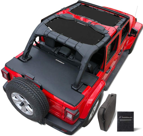 Shadeidea Jeep Wrangler SunShade JL Unlimited 4 Door Front & Rear 2 piece-Black Mesh Screen Sun shade JLU Top Cover UV Blocker with Pouch 2018+ New Model- 10 Years Warranty