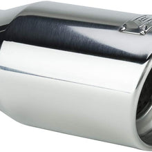 DC Sports EX-1013 Performance Bolt-On Resonated Muffler Slant Exhaust Tip with Clamps and Adapters for Universal Fitment on Most Cars, Sedans, and Trucks - Polished Stainless Steel