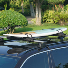LINGVUM Soft Roof Rack Pads with Two 15 Ft Tie Down Straps for Kayak, Surfboard, SUP Paddleboard, Snowboard 28inch (Pair) Black/Blue