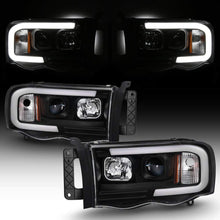 For 2002-2005 Dodge Ram 1500 03-05 2500 3500 Black LED Tube Projector Headlights Pair Left+Right Side