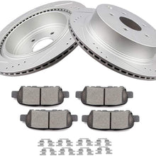 Rear Drilled Slotted Brake Disc Rotors Ceramic Pads with Clip ZENITHIKE fit for Infiniti FX35 FX37 FX45 JX35 M35h M37 M56 Q50 Q60 Q70 Q70L QX60 QX70, for Nissan Murano Pathfinder Quest