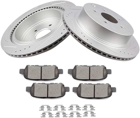 Rear Drilled Slotted Brake Disc Rotors Ceramic Pads with Clip ZENITHIKE fit for Infiniti FX35 FX37 FX45 JX35 M35h M37 M56 Q50 Q60 Q70 Q70L QX60 QX70, for Nissan Murano Pathfinder Quest