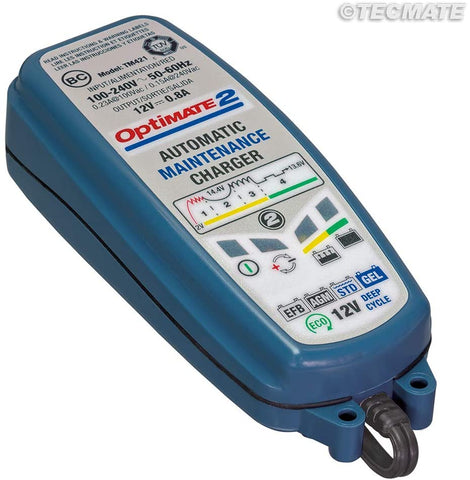 TECMATE TM422 OptiMATE 2, TM-421, 4-step 12V 0.8A sealed battery charger & maintainer
