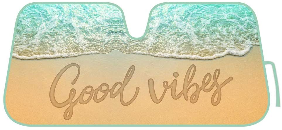 Good Vibes Beach - Front Windshield Sun Shade-Accordion Folding Auto Sunshade for Car Truck SUV-Blocks UV Rays Sun Visor Protector-Keep Your Vehicle Cool- 58 x 27 Inch