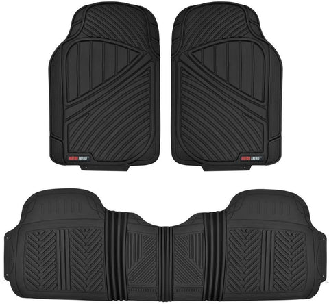 FlexTough Baseline, Heavy Duty Rubber Floor Mats 3pc Front & Rear for Car SUV Truck Van, 100% Odorless BPA-Free & All Weather Protection