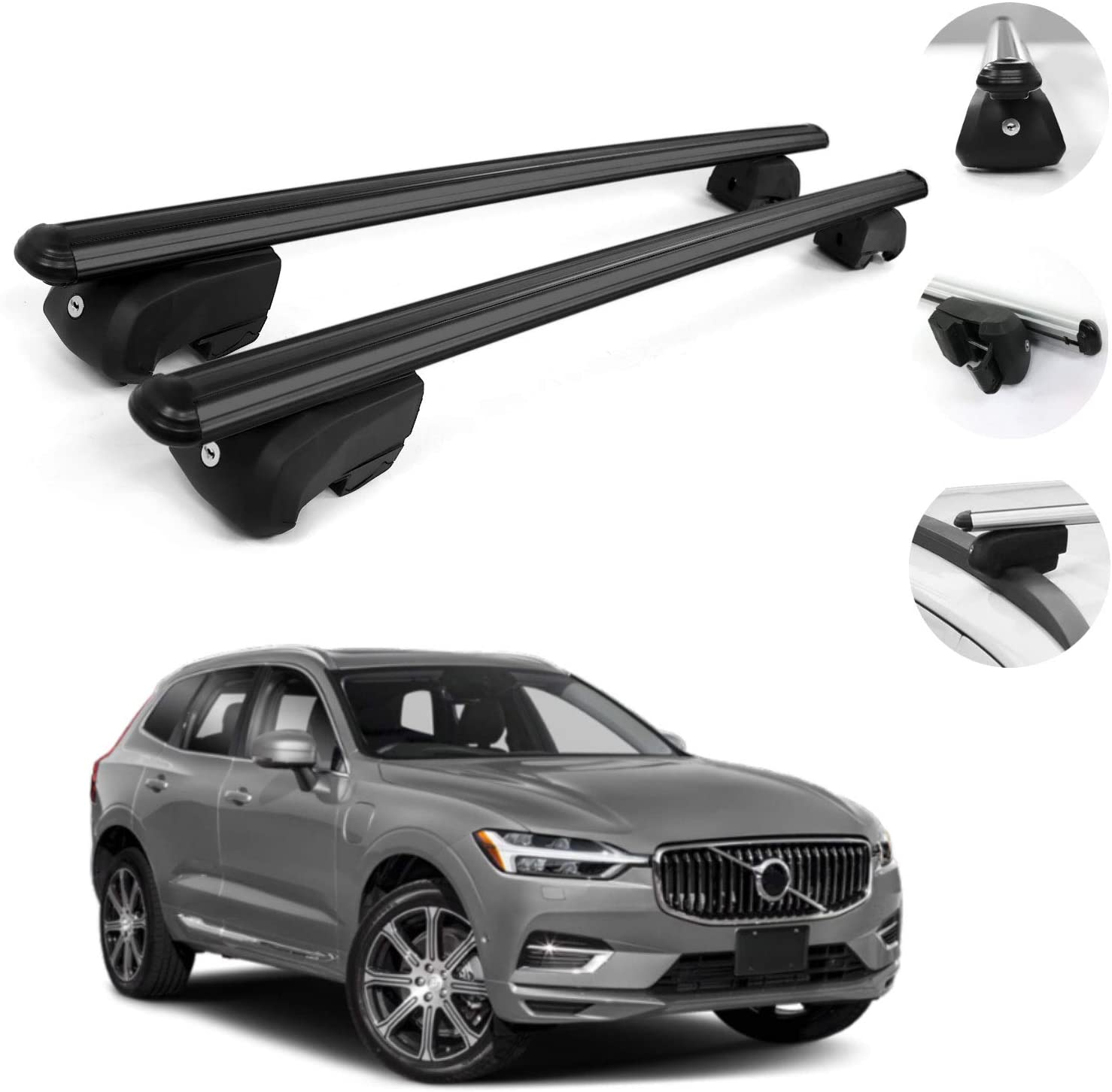 OMAC Automotive Exterior Accessories Roof Rack Crossbars | Aluminum Black Roof Top Cargo Racks | Luggage Ski Kayak Bike Carriers Set 2 Pcs | Fits Volvo XC60 2018-2021