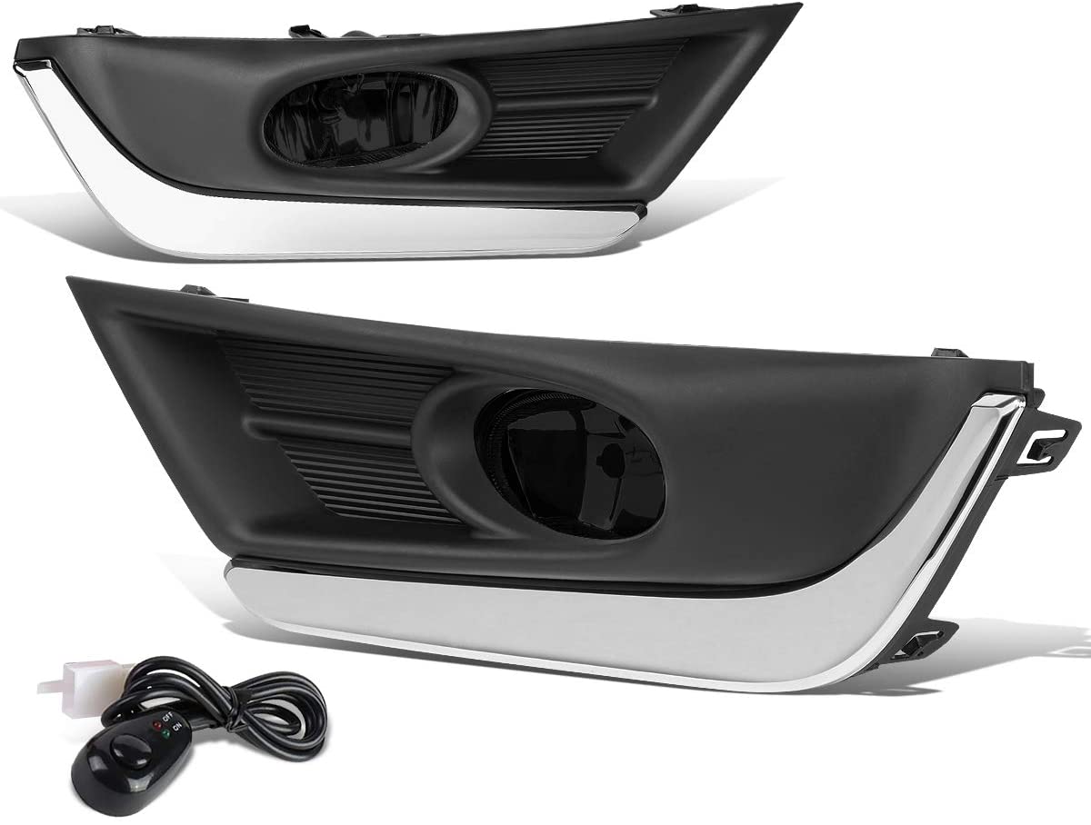 Pair Smoked Lens Front Driving Fog Light/Lamps w/Chrome Trim Bezel+Switch+Wiring Replacement for 17-18 Honda CR-V CRV